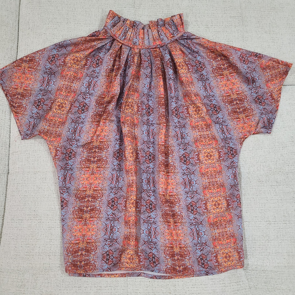 Caroline Hill Tops - Caroline Hill Snakeskin Print Mock Neck Blouse Womens size Small Orange Blue